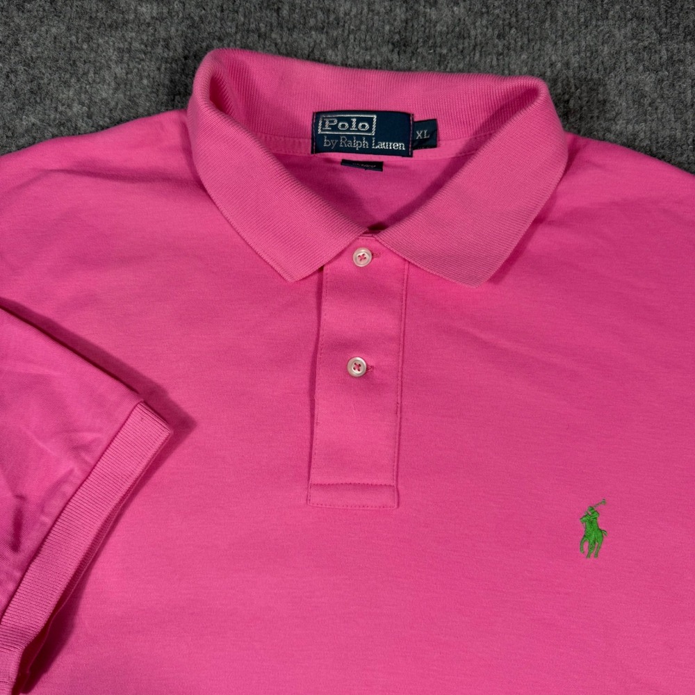 Polo Ralph Lauren Shirt Polo Men XL Pink Cotton Short‎ Sleeve Pony GUC